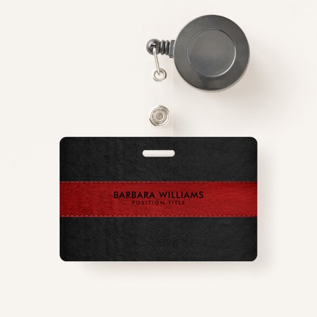 Black & Red Faux Leather Badge (Front with Retractable)