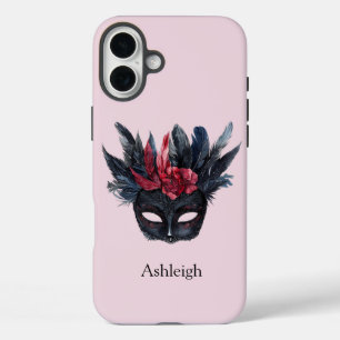 Black Red Feathers Mask iPhone 16 Plus Case