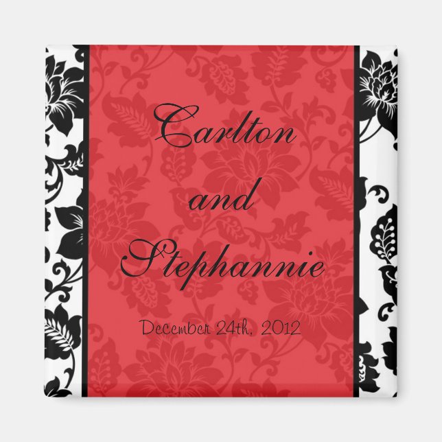 Black/Red Floral Damask Wedding Magnet (Front)