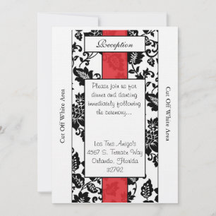 Black/Red Floral Damask Wedding Reception Card