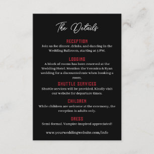 Black Red Floral Goth Wedding Details Enclosure Card