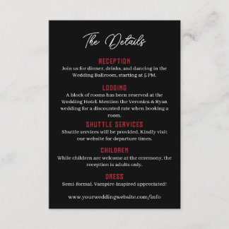 Black Red Floral Goth Wedding Details Enclosure Card