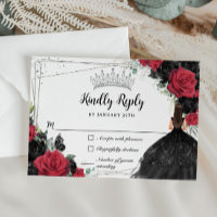 Black Red Floral Silver Princess Gown Quinceañera