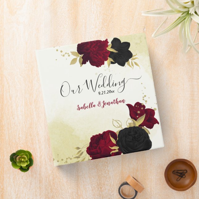 black red flowers gold leaves photo album binder (In Situ)