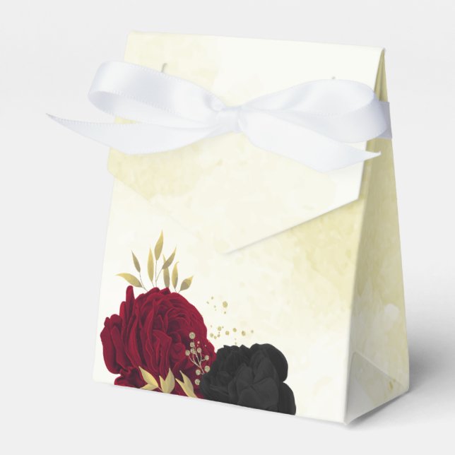 black red flowers gold leaves wedding favor box (Front Side)