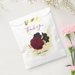 black red flowers gold leaves wedding favour bag