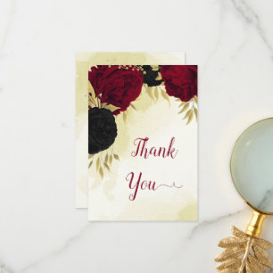 black red flowers gold leaves wedding thank you card