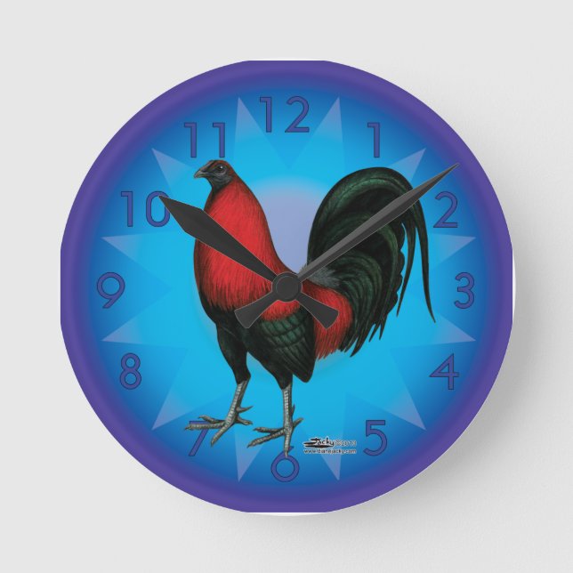 Black Red Gamecock Round Clock (Front)
