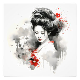 Black Red Geisha Photo Print