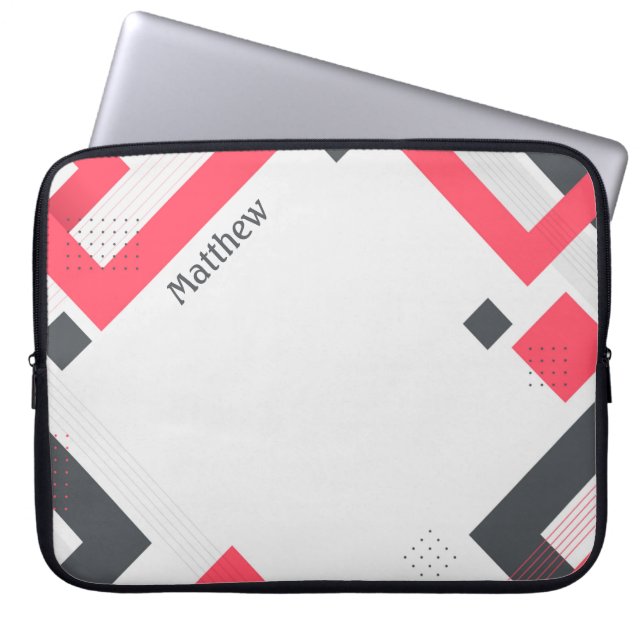 Black-Red Geometric Texture with Customization Laptop Sleeve (Front)