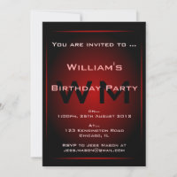 Black & Red Glow Monogram Sci-fi  Invitation