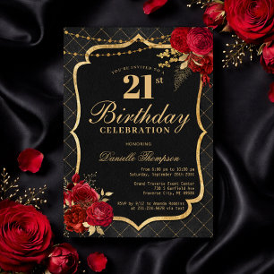 Black, Red & Gold 21st Birthday Invitation