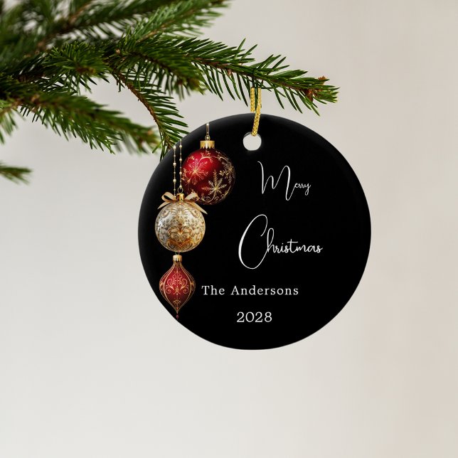 Black red gold baubles Christmas Ceramic Ornament (Creator Uploaded)