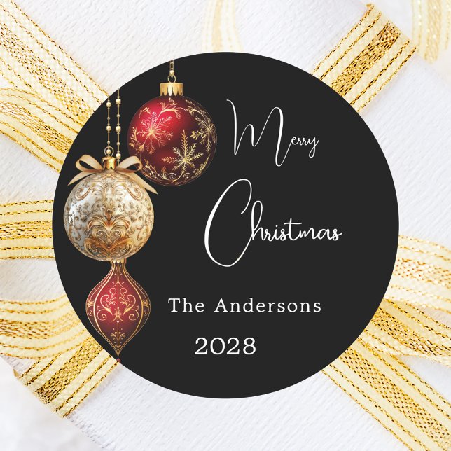 Black red gold baubles classic Christmas Round Sticker (Creator Uploaded)