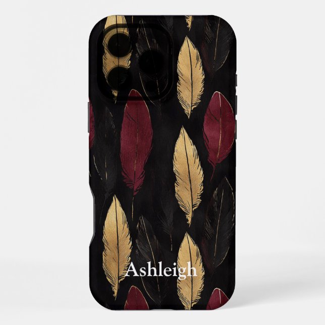 Black Red Gold Feathers   iPhone Case (Back)