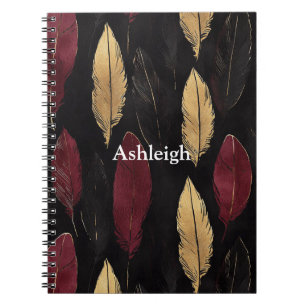 Black Red Gold Feathers   Notebook