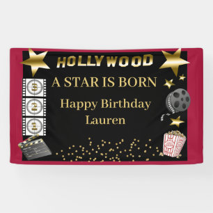 Black Red Gold Hollywood A Star is Born Birthday Banner