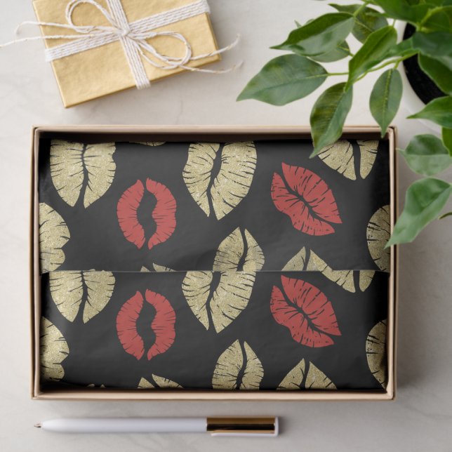 Black Red Gold Lips Birthday Tissue Paper (Gift)