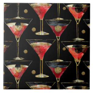 Black Red Gold Party Drinks Tile