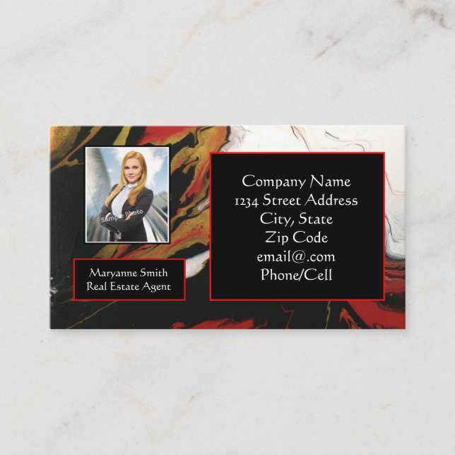 Black Red Gold Photo (double sided) Business Card (Front)