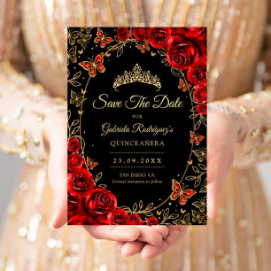 Black Red Gold Quinceanera Save The Date