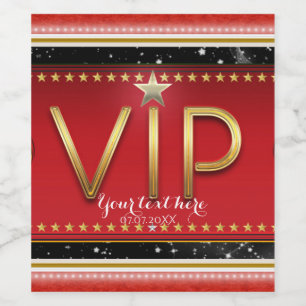 Black Red Gold & Silver Glam VIP Party Wine Labels