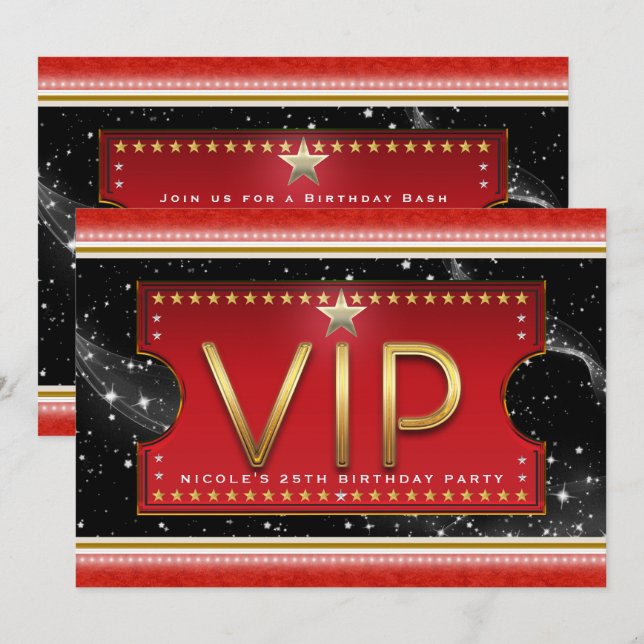 Black Red Gold & Silver Glam VIP Ticket Invitation (Front/Back)