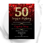 Black Red Gold Surprise 50th Birthday Invitation<br><div class="desc">Surprise 50th birthday party invitation. Elegant red black design with faux glitter gold. Features stylish diamonds, bokeh lights and script font. Men or women bday invite. Perfect for a stylish adult birthday party. Personalize with your own details. Message me if you need further customization. Printed Zazzle invitations or instant download...</div>