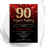 Black Red Gold Surprise 90th Birthday Invitation<br><div class="desc">Surprise 90th birthday party invitation. Elegant red black design with faux glitter gold. Features stylish diamonds, bokeh lights and script font. Men or women bday invite. Perfect for a stylish adult birthday party. Personalize with your own details. Message me if you need further customization. Printed Zazzle invitations or instant download...</div>