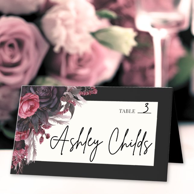 Black Red Gothic Floral Wedding Place Card (Black Red Gothic Floral Wedding Place Card )