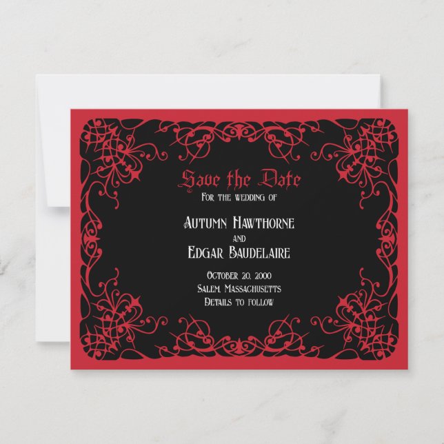 Black Red Gothic Wedding Save The Date (Front)