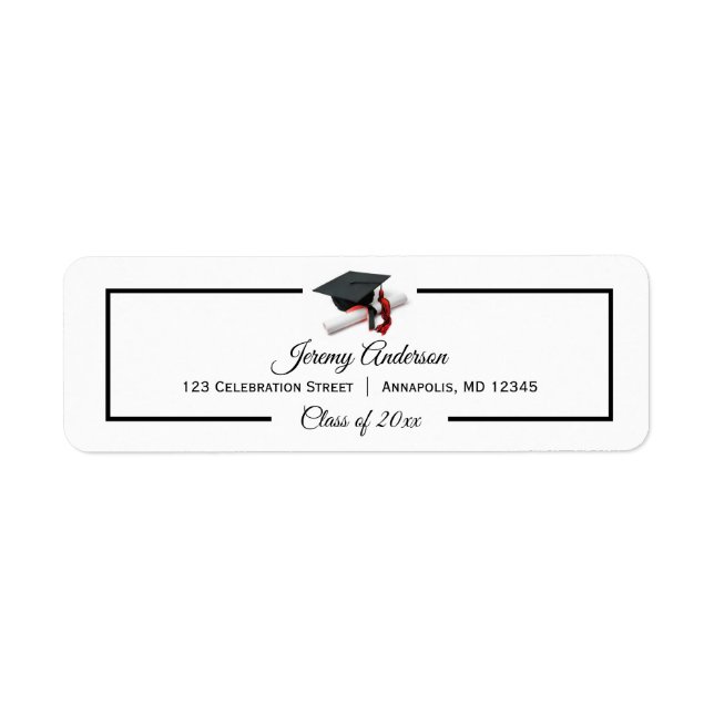 Black Red Graduation Class Cap and Tassel Address (Front)