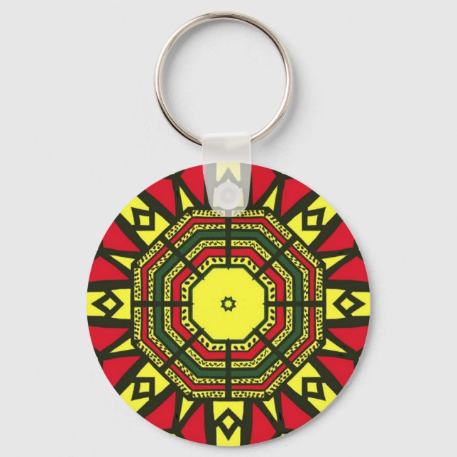 Black, Red, Green and Yellow Geometric design Keychain (Front)