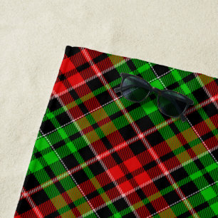 Black Red Green Plaid Tartan Design Beach Towel