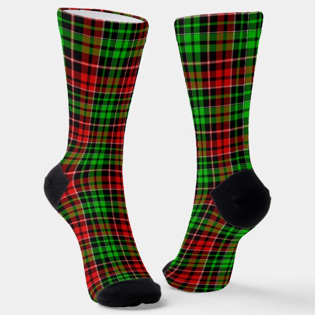 Black Red Green Plaid Tartan Design  Socks (Angled)