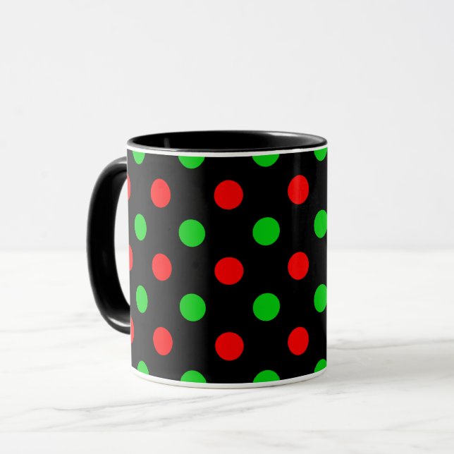 Black Red Green Polka Dots Design  Mug (Front Left)