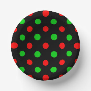 Black Red Green Polka Dots Design  Paper Plate