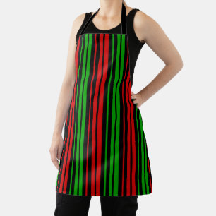 Black Red Green Stripes Pattern Apron