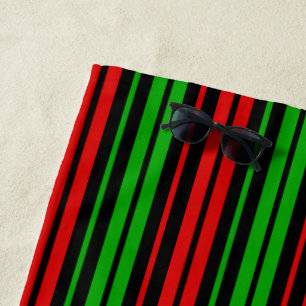 Black Red Green Stripes Pattern Beach Towel
