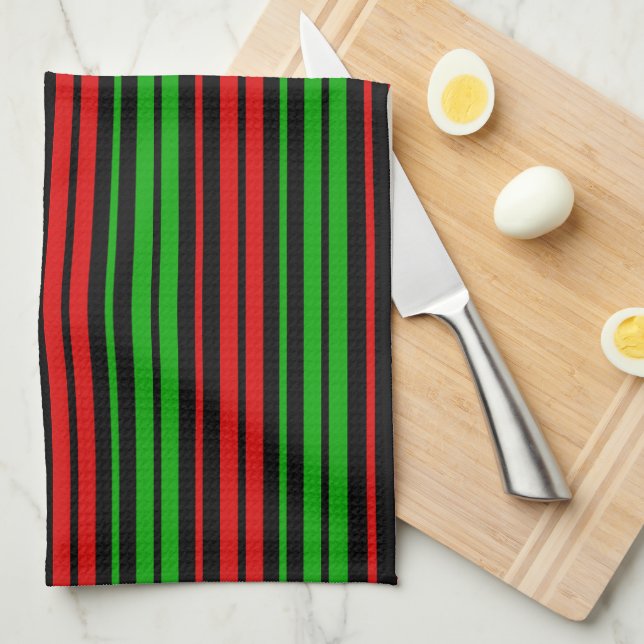 Black Red Green Stripes Pattern   Kitchen Towel (Quarter Fold)