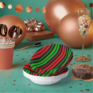 Black Red Green Stripes Pattern   Paper Plate
