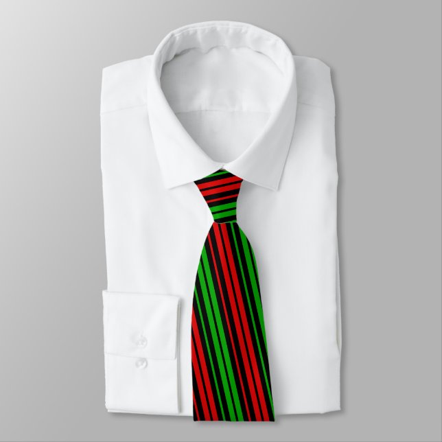 Black Red Green Stripes Pattern   Tie (Tied)