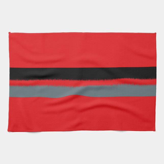 Black Red Grey Grey Stripes Kitchen Towel (Horizontal)
