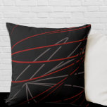 Black Red & Grey Modern Elegant Abstract Throw Pillow<br><div class="desc">Modern throw pillow features an elegant abstract linear composition in black and red with grey accents. An elegant abstract design with an organic linear patttern features red and grey accents on a black background. The artistic design on the front is a layered composition to offer depth and perspective with the...</div>