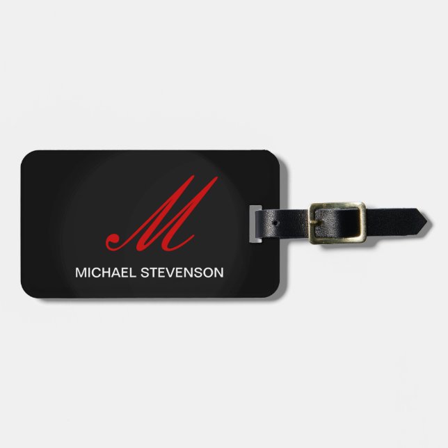 Black Red Grey Monogram Customize Name Bag Tag (Front Horizontal)