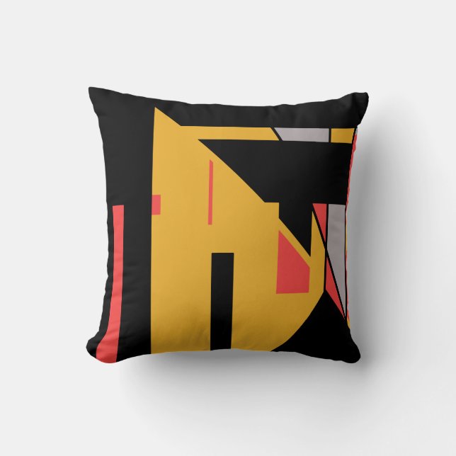 Black Red Grey on Gold Southwest Look Abstract Throw Pillow (Front)
