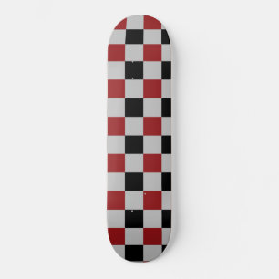 Black Red & Grey Plaid Checked Skateboard