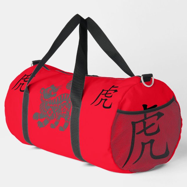 Black, Red, Grey, Year of Tiger Chinese Zodiac | Duffle Bag (Right Corner)