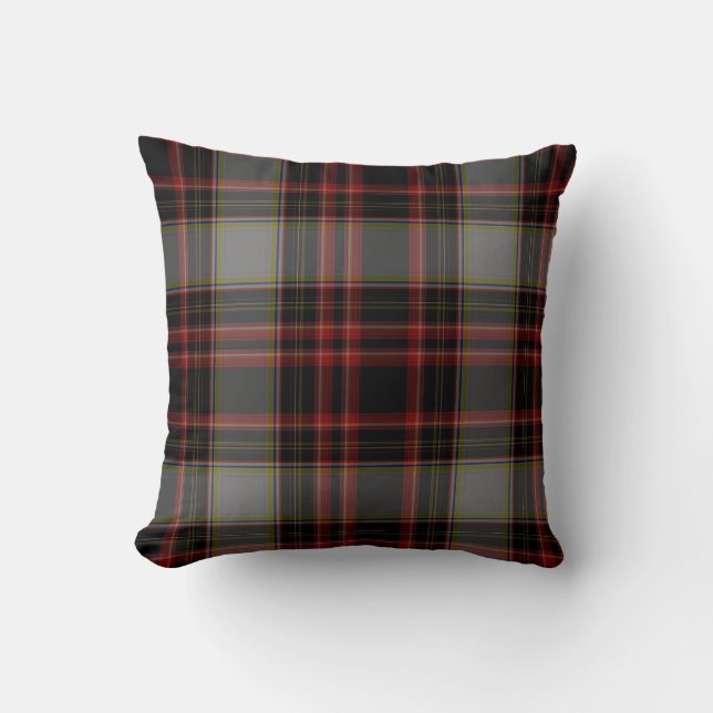Black Red Grey Yellow Gold Tartan Plaid Throw Pillow (Front)