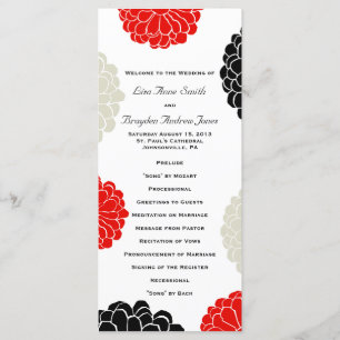 Black Red Grey Zinnia Flower Wedding Program